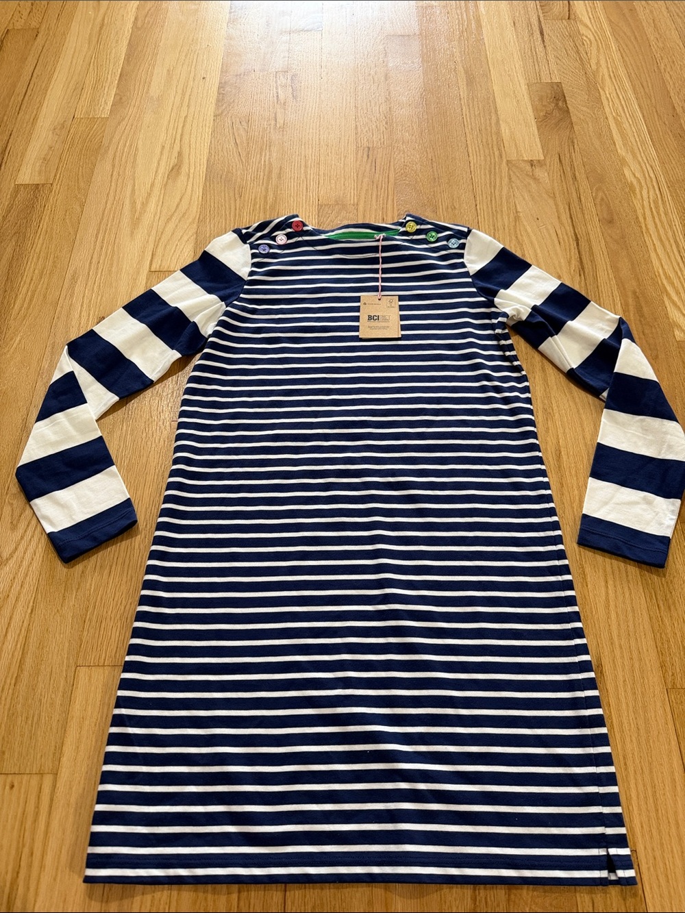 NWT Mini Boden Blue White Striped Long Sleeve Dress Sz 11/12